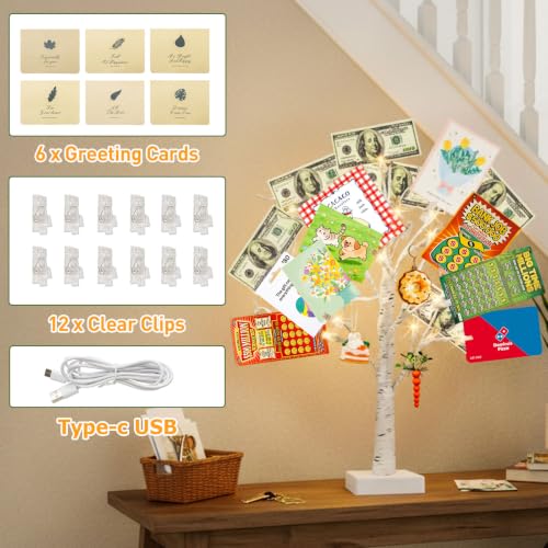 Money Tree 22 Inch Gift Card Tree Holder with 6 Clips and 6 Greeting Cards