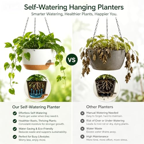 12 Inch Self Watering Hanging Planters 2 Pack (2 Count)