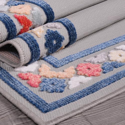 Outdoor Rug 5x7 Modern Bordered Area Rugs for Indoor and Outdoor Patio Easy to Clean Non Shedding Living Room Porch Garden Washable Outside Carpet