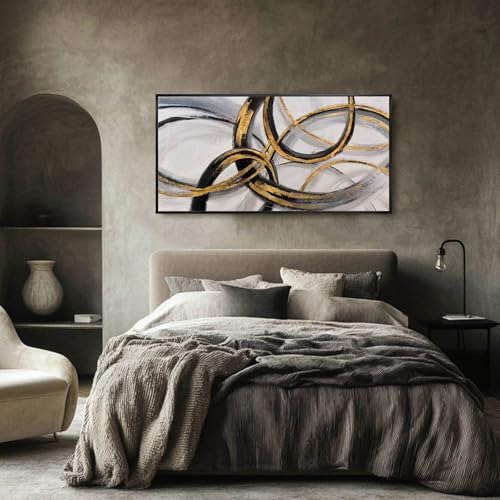Gold and Black Abstract Wall Art Modern Artwork Canvas Pictures for Wall Decor Line Wall Prints for Office Hotel 24"x 48" Ready to Hang
