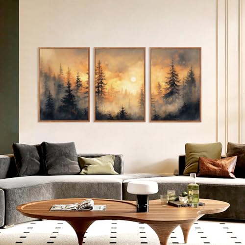 Nature Forest Sunset Framed Canvas Wall Art