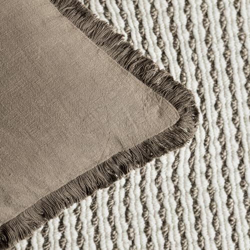Decorative Linen Fringe Throw Pillow Covers 18×18 Light Brown (2 Count)