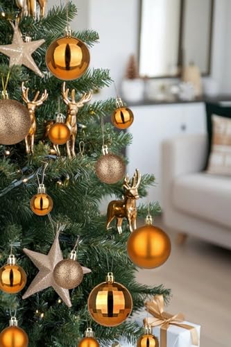 50pcs Copper Orange Christmas Ball Ornaments Small Shatterproof Christmas Tree Decorations Orange Ornaments Balls with Hanging Loop for Fall Halloween Xmas Wedding Holiday Party Wreath Home Decor