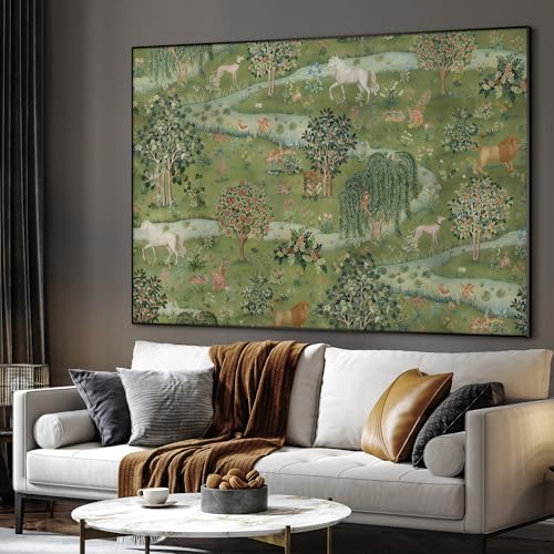 46"x60" Extra Large Framed Wall Art Medieval Fantasy Forest with Woodland Animals