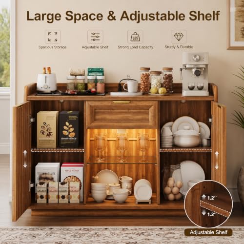 47" Buffet Cabinet with LED Lights & Charging Station