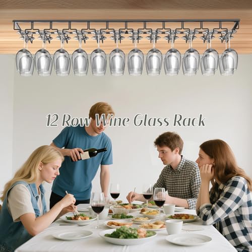 12 Row Wine Glass Rack Under Cabinet Large Capacity