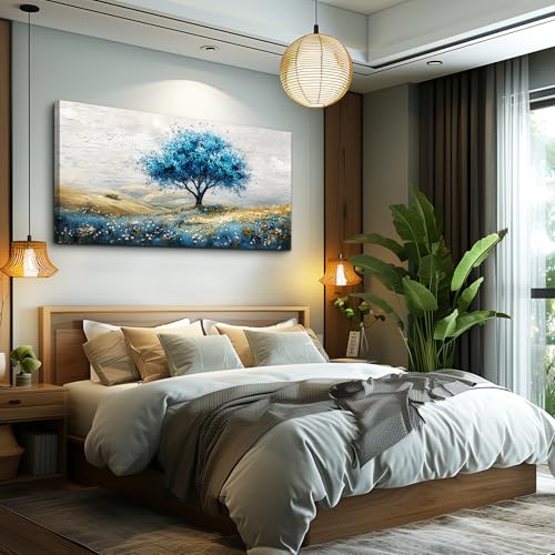 Large Canvas Wall Decoration For Living Room Wall Art For Bedroom Blue Tree Landscape Wall Paintings Office Decoration Farmhouse Mural Artwork Room Home Decor Posters Aesthetics 30x60 In