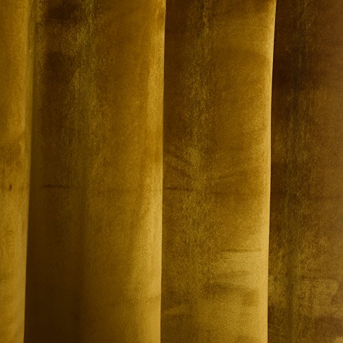 Super Soft Luxury Velvet Set of 2 Warm Yellow Blackout Velvet Energy Efficient Grommet