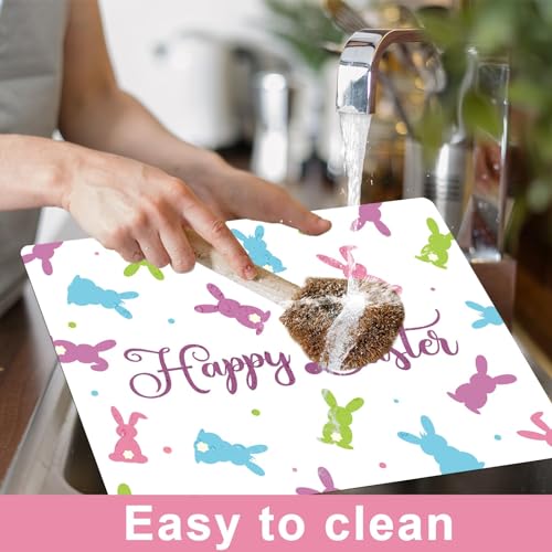 Easter Placemats Set of 6 Rabbit Eggs Plastic Table Mat 17×13×0.04in (6 Count)