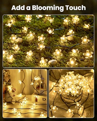 60 LED Solar String Lights Flower Outdoor Waterproof Fairy Lights for Garden Yard Fence Patio Christmas Tree Wedding Party Decor (60 Count)