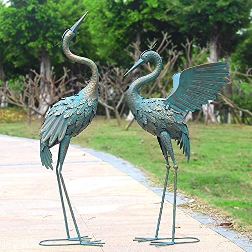 33 37 Inch Metal Crane Garden Statue Décor for Yard Patio Lawn Pool (2 Count)