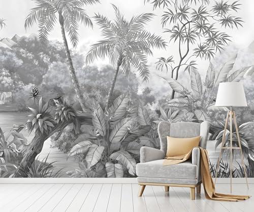 Grey Rainforest Leaves Fabric Wallpaper Bedroom XT11 S 100" x 65"