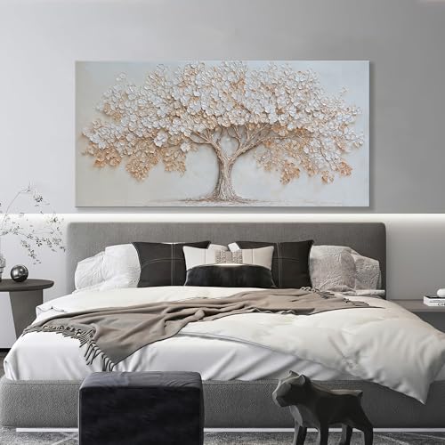 Oversized Canvas Wall Art Decor Nature Botanical Tree Canvas Prints Artwork For Walls Beige Textured Tree of Life Canvas Art Wall Decor For Living Room Bedroom Home Office Modern Decor 29×58 Inch