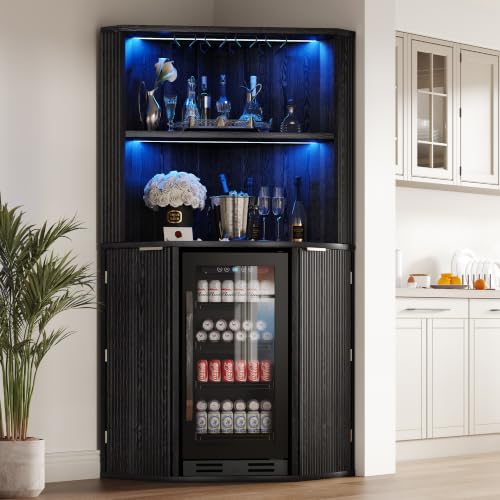 71" Corner Bar Cabinet with Mini Fridge Space