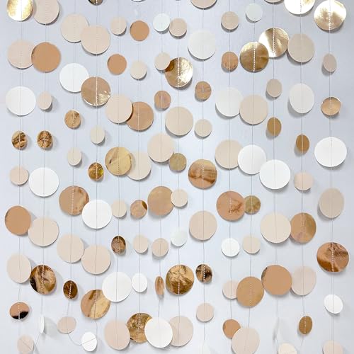 Champagne Gold Party Decorations Circle Dots Garland Gold Neutral Nude Neutral Cream Beige Boho Hanging Polka Dot Streamer for Bridal Shower Birthday Wedding Engagement Party Supplies