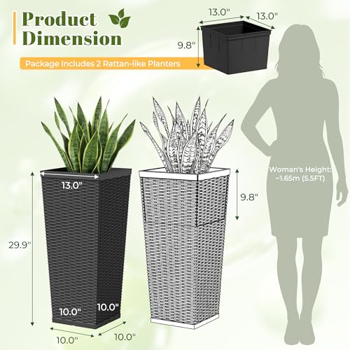 30" Front Porch Resin Rattan Tall Planters 2 Pack (2 Count)