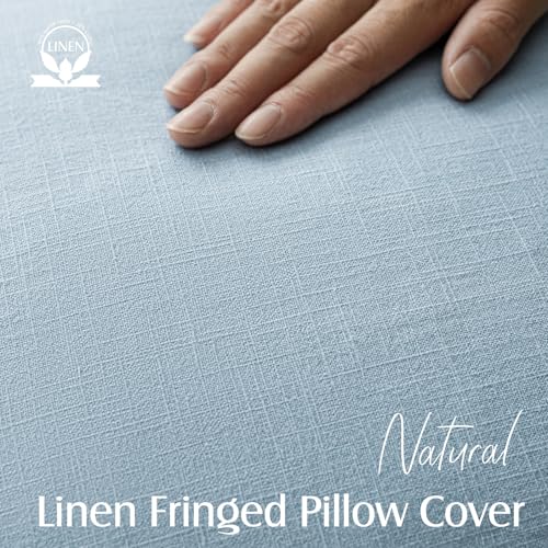 Decorative Linen Fringe Throw Pillow Covers 18×18 Light Blue (2 Count)
