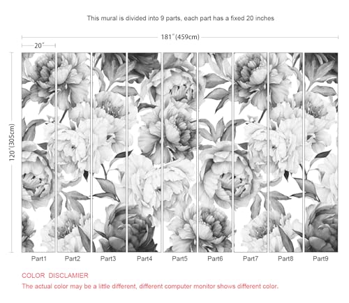 Gray Peonies Wallpaper Watercolor Floral Mural Wallpaper for Nursery