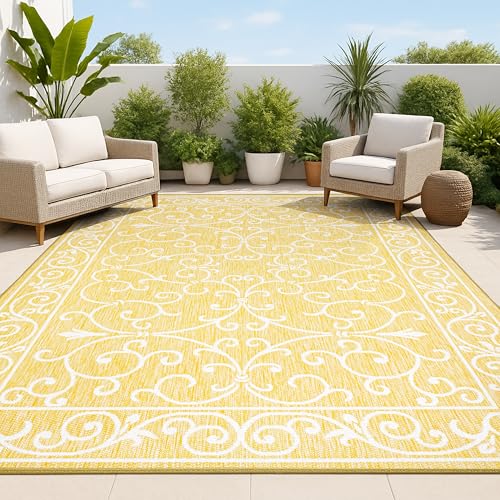 Vintage Filigree Indoor Outdoor Area Rug 5X8 Yellow