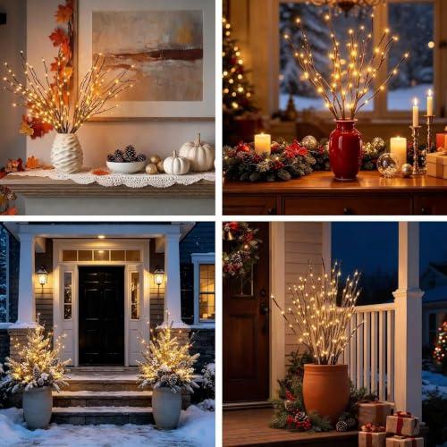 10Pack Led Branch Light Battery Operated Lighted Branch Vase Filler Willow Tree Artificial Little Twig Power Brown 30 Inch 20 LED for Home Romantic Decoration