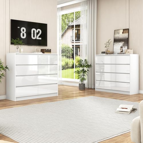 White Malm High Gloss Dresser for Bedroom