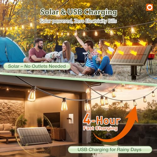 33FT(27+6) Solar String Lights Outdoor, Waterproof Dimmable 9+1 LED (33 Foot)