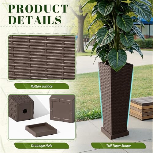 23.5" Front Porch Resin Rattan Tall Planters 2 Pc (2 Count)