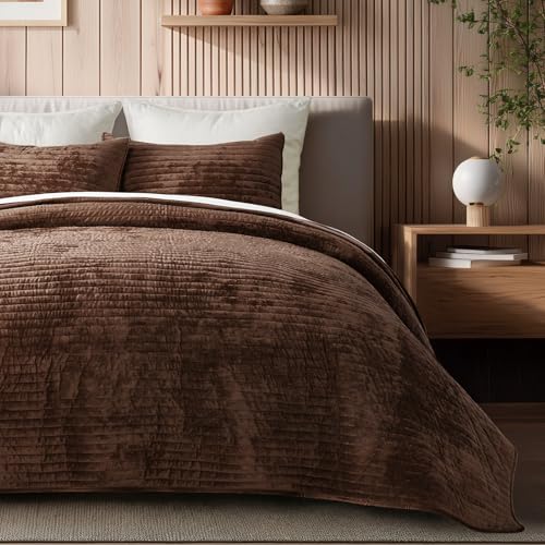 Stripe Channel Luxury Velvet Quilt Set Queen Size