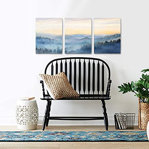 Wall Decor for Bedroom 3 Panel Sunrise Misty Forest Print Picture Paintings Wall Art for Living Room Bathroom Framed Canvas Artwork Modern Room Wall Decorations Size 12x16 x 3 Piece Ready to Hang (3 Count)