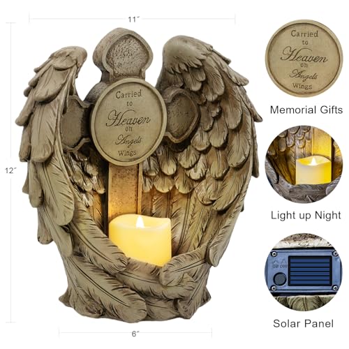 Solar Angel Wings Memorial Statue with LED Candle & Cross