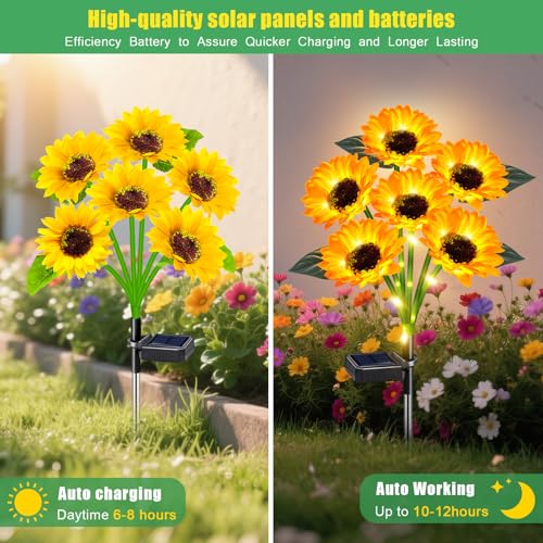 4 Pack Solar Sunflower Lights with 24 Solar Flowers Garden Decor (2 Count)