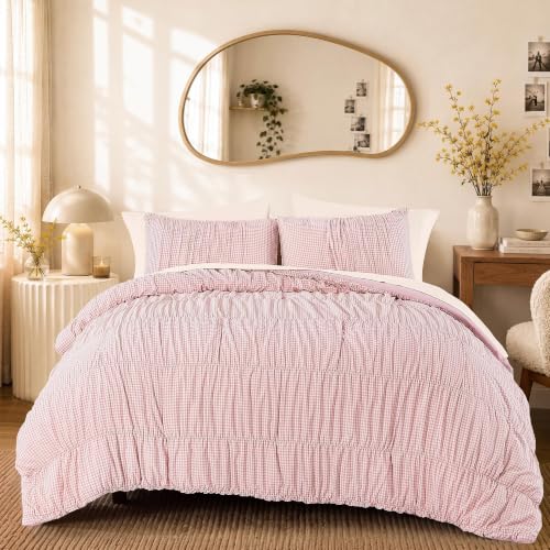 Pink Gingham Twin XL Comforter Set