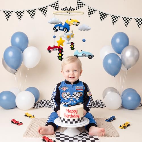 Race Car Baby Crib Mobile with 11 ft Pennant Banner Flags Handmade