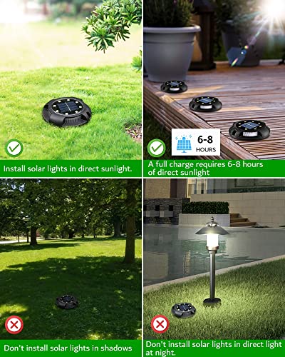 Solar Ground Lights Uplight Sidelight Waterproof 12 Pack Warm White (12 Count)