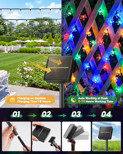 2 Pack Total 52FT 120 LED Flower Solar String Lights Outdoor Waterproof Fairy Lights for Garden Yard Fence Patio Christmas Tree Wedding Party Decor (120 Count)