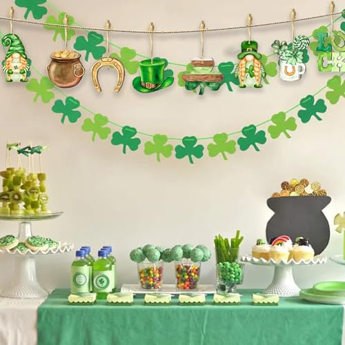 Mtruil 12 Pcs St Patricks Day Ornaments for Tree Shamrock Wooden Dwarf