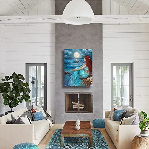 Aesthetic Wall Art for Living Room Bedroom Wall Decor Blue Canvas Prints Moon Night Artwork 24"x 36" Girls Room Decor