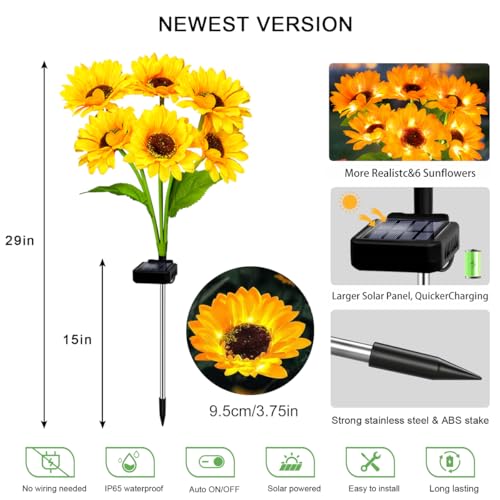 Solar Sunflower Lights 4 Pack with 24 Sunflower Solar Lights Outdoor Garden Decor Birthday Gift for Mom Women Grandma (4 Count)