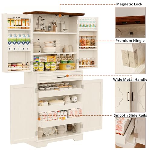 72" Kitchen Pantry Cabinet with Sliding Rack & Adjustable Shelves