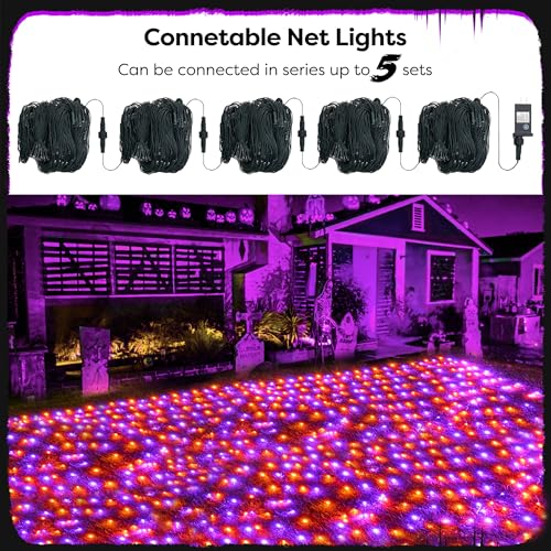 Halloween Lights Outdoor 200LED 8.4ft x 5.2ft Orange Purple Halloween Net Lights with 8 Modes