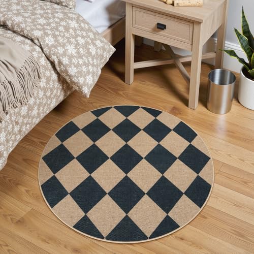 Checkered Easy Jute Round Rug 3ft (8.89 Count)