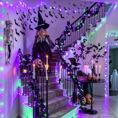 200 LED Purple Green Halloween Lights Indoor Outdoor (66 Foot)