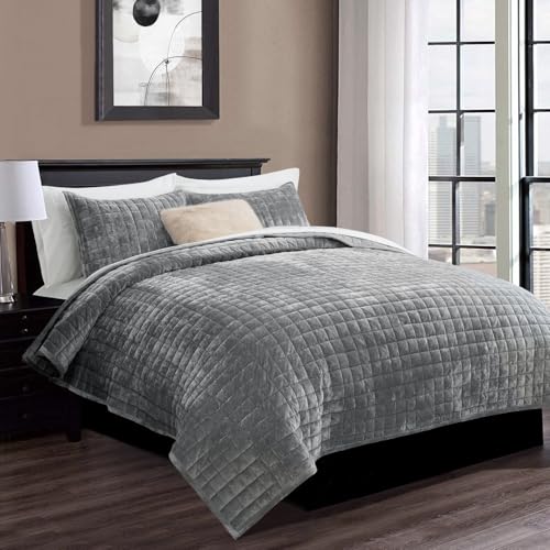 Channel Box Stitch Velvet Quilt Set