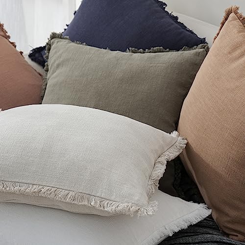 Decorative Linen Fringe Throw Pillow Covers 20×20 Inch (2 Count)