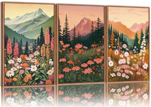 Large Boho Mountain Framed Canvas Wall Art Set of 3 (3 Count)