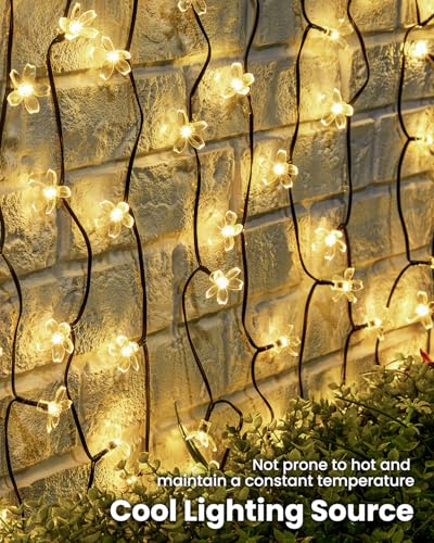 60 LED Solar String Lights Flower Outdoor Waterproof Fairy Lights for Garden Yard Fence Patio Christmas Tree Wedding Party Decor (60 Count)