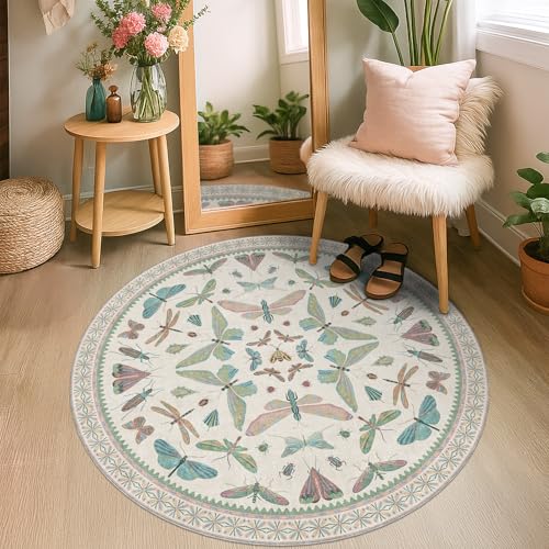 Cream Round Rugs 4ft for Living Room (16 Sq Ft)