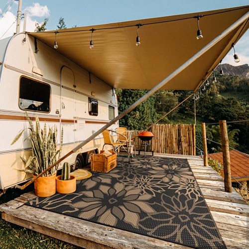 Outdoor Rug Waterproof Plastic Rugs 10'x14' for Camping Black