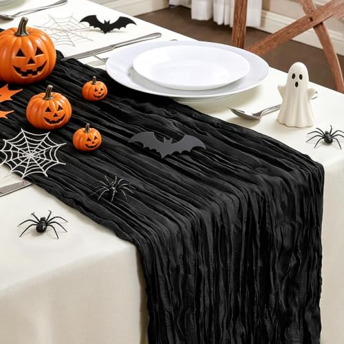 6 Pack Black Cheesecloth Table Runner 10FT Boho Gauze Halloween Decor (5.28 Ounce)