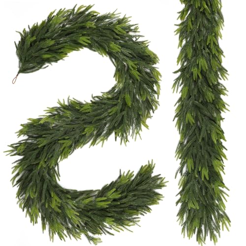2 PCS Christmas Garland Norfolk Pine Garland Real Touch Faux Christmas Greenery Xmas Garland for Mantle